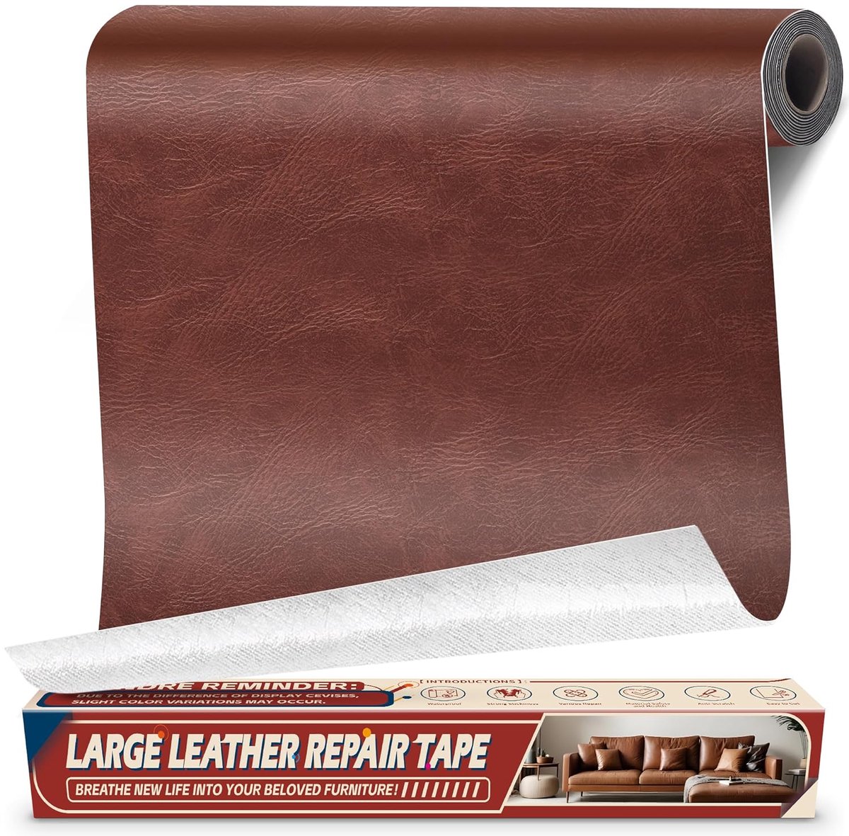 Zelfklevend, 43 x 200 cm Zelfklevende kunstlederen leder reparatieset voor meubels, zelfklevende ledervlakken voor autostoel, bank, stoelen, bootzitje, klassiek roodbruin sofa