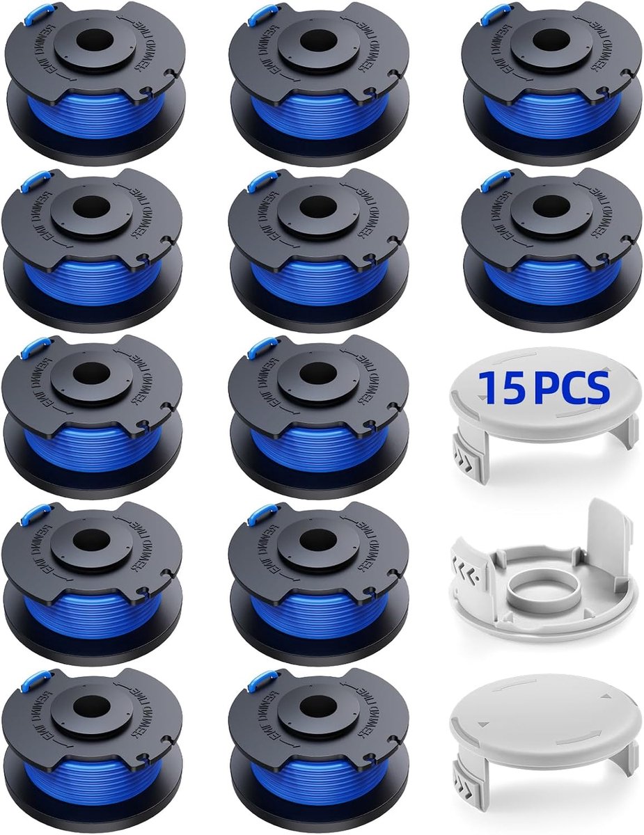 12 stuks AC14RL3A vervangende grasmaaierspoel Geschikt voor Ryobi One+ 18V 24V 40V grasmaaiers, Ø1,65 mm en 3,4 m lengte draadspoel, Inclusief 12 pakjes draadspoel en 3 pakjes afsluitdoppen