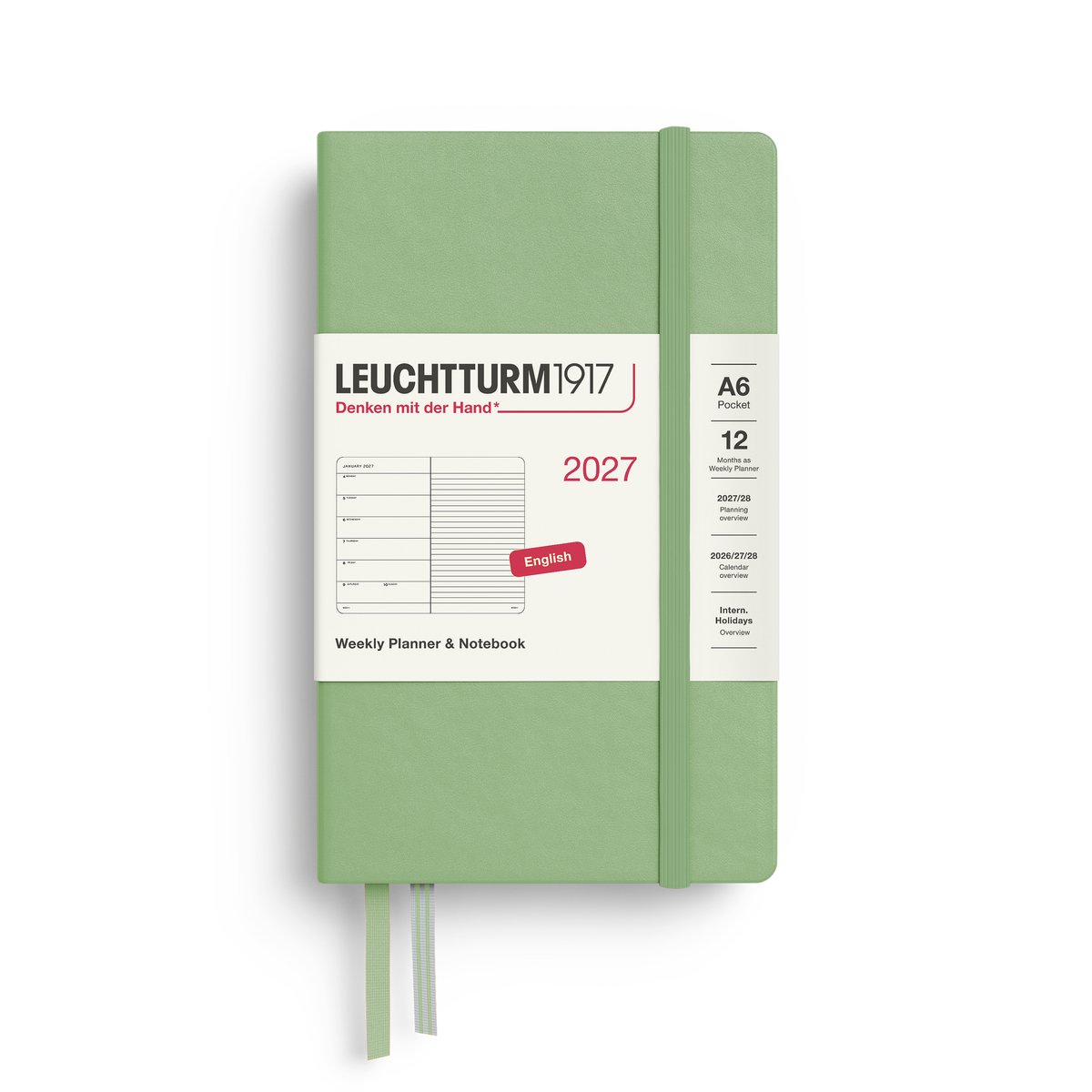 Leuchtturm1917 - 2027 - Zak Agenda en Notitieboek - A6 Pocket 9x15cm - sage - hardcover
