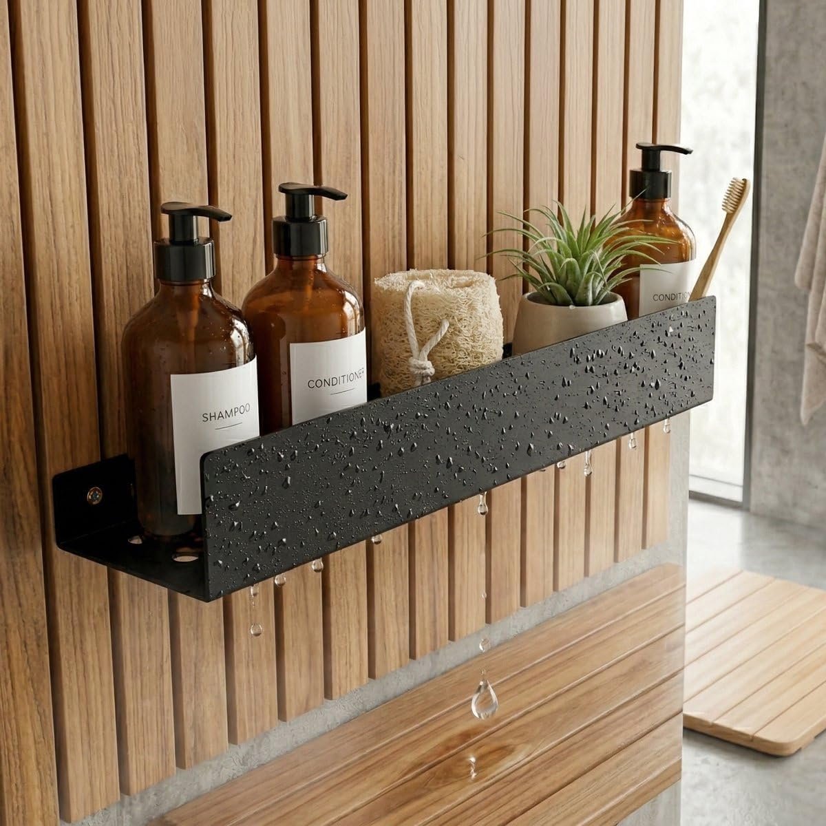 SnelShoppen - Doucherek Zwart RVS - Hangend Badkamer Rekje - Rechthoekig 40 cm - Inclusief Montagemateriaal - Badrek voor Shampoo en Douchegel - Stijl