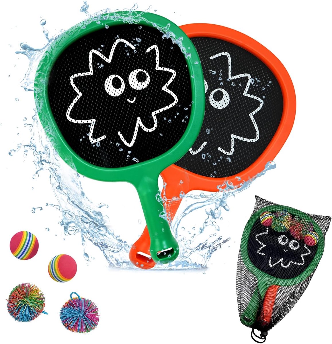 Racketset voor kinderen, beginners, lichte tennisrackets, zwembad, strand, outdoor spelletjes voor meisjes en jongens, balspelen buiten, incl. 2 sponsballen, 2 snaarballen