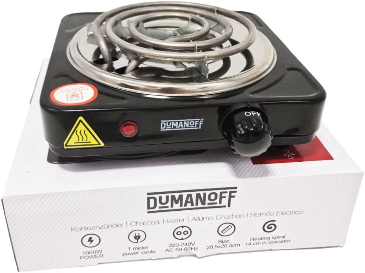 SnelShoppen - Elektrische Houtskool Aansteker 1000 W, Verhitplaat voor Natuurlijke Houtskool, Diameter 14 cm, Zwart voor BBQ, Tuin, Camping