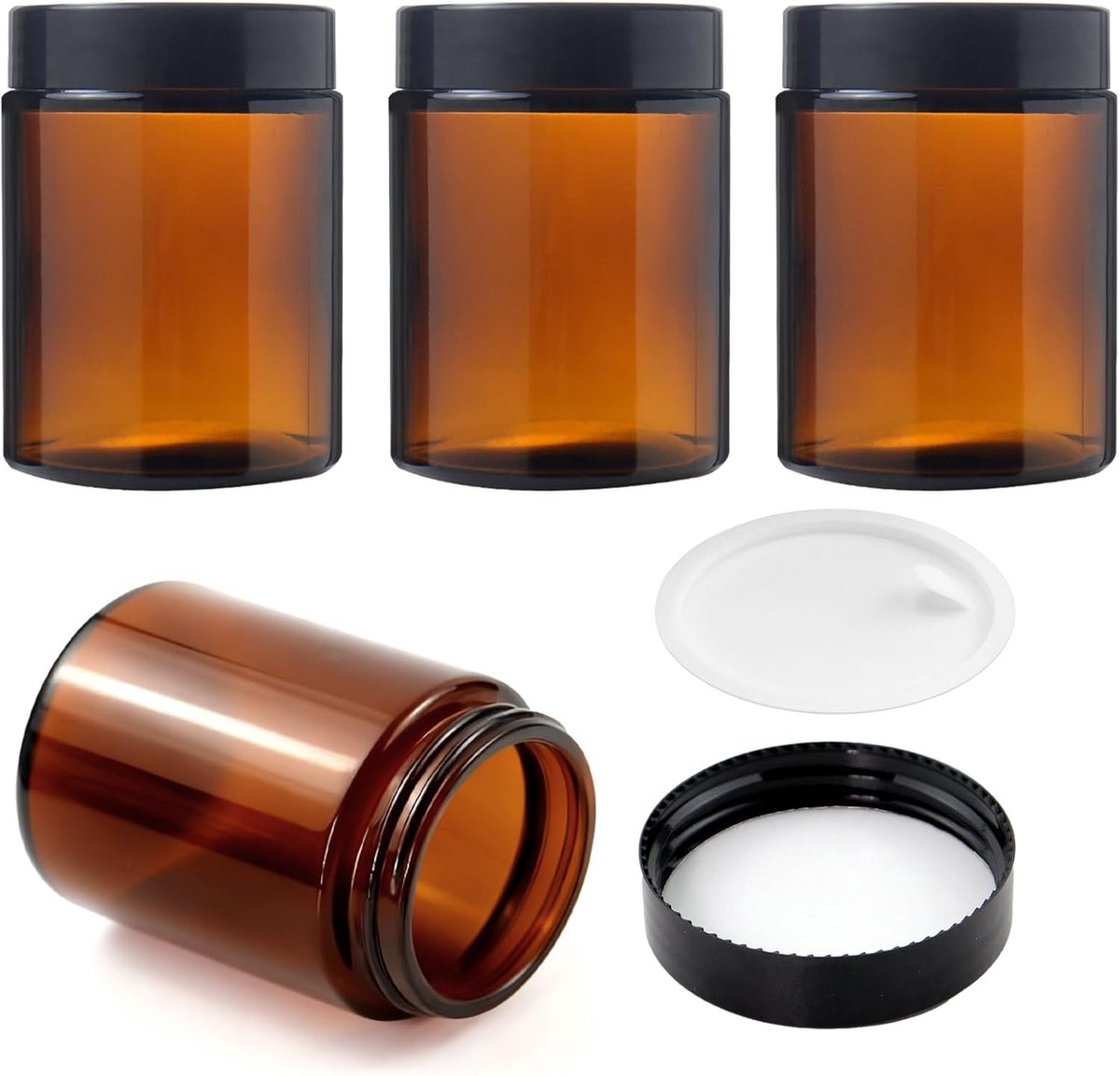 SnelShoppen - Pack van 4 150 ml crème potjes voor het vullen van grote capaciteit bruine glazen potten, apotheek glazen crème potjes met deksel voor c