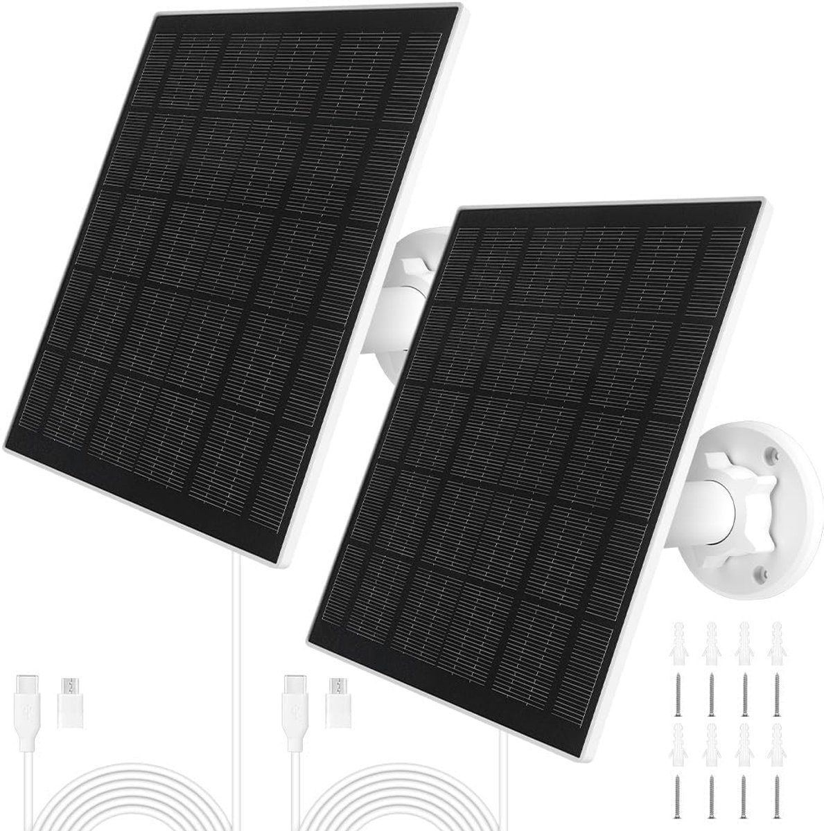 2 Stuks Zonnepaneel voor Eufy Camera, 5W Oplaadbare Zonnepaneel Camera Type-C met Micro USB Adapter, 360° Rotatie, Waterdichtheid IP65 voor Eufycam 3/3C/2/2 Pro/2C/2C Pro/E/E20/E40/L20/L40