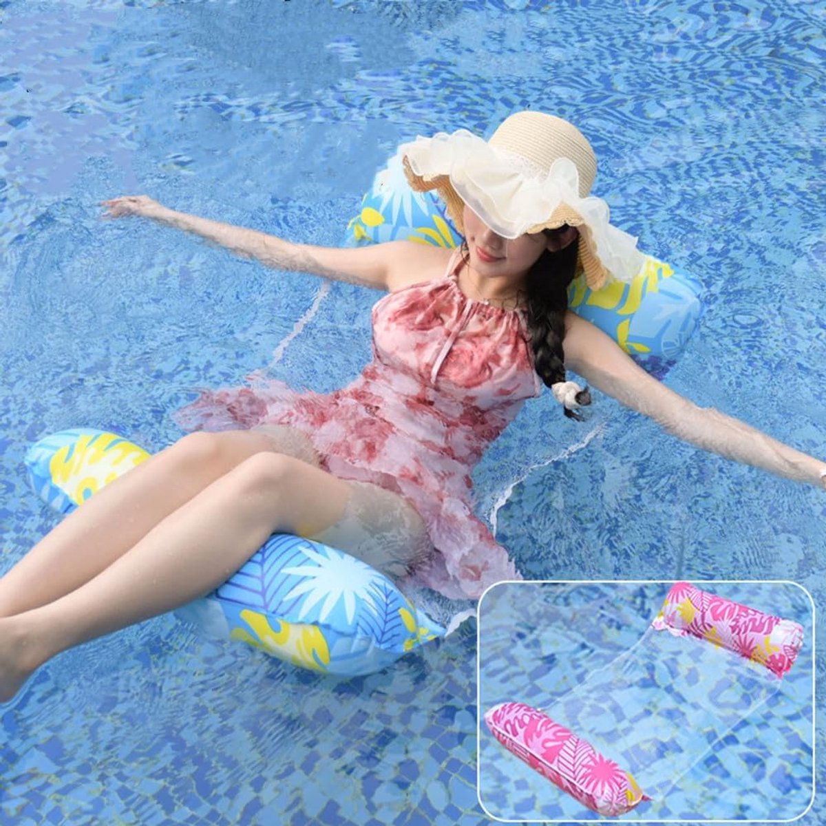 Zwembad drijft volwassen, 2 stuks hangmat zwembad drijvers, 4-in-1 multifunctionele opblaasbare PVC waterhangmat lounge drijvers