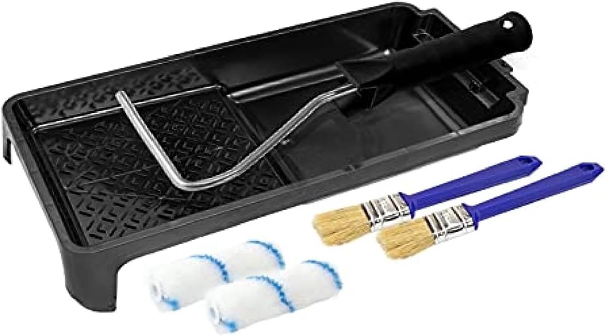 SnelShoppen - Antifouling Verf Set 10 cm | 2 Nylon Verfrollers, 2 Kwasten, 1 Verf Tray, 1 Verfroller Handvat, Antifouling, Polyester, Epoxy Hars, Univ