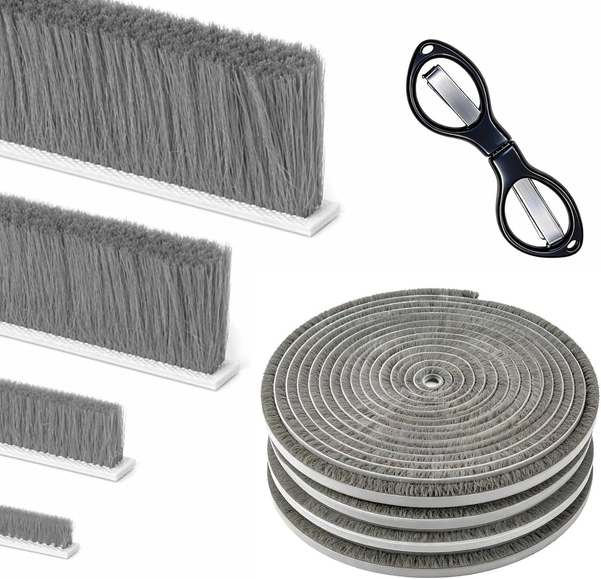 12 m borstelafdichting, zelfklevend, 9 mm (B) x 9 mm (D), afdichtingsborstel, zelfklevend, grijs, deurborstelafdichting, insectenbescherming, deurafdichting, borstelafdichting, rolluiken