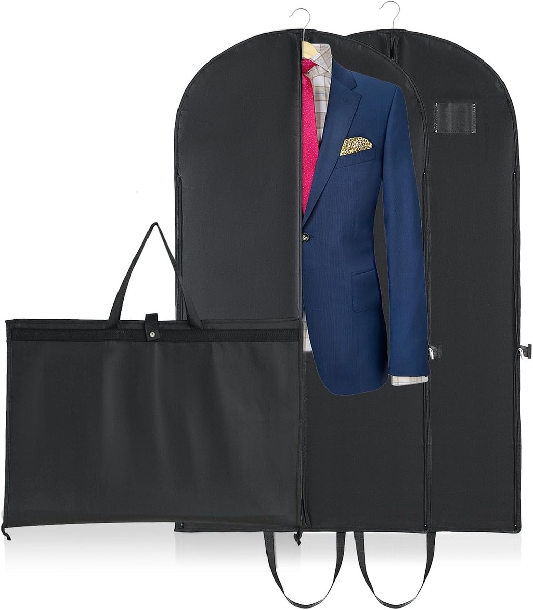 Kledingtas voor reizen, 2 stuks, 120 x 60 cm, opvouwbare reistas, stofdichte kledinghoes voor suits, jurken, jassen, kleding, kostuums