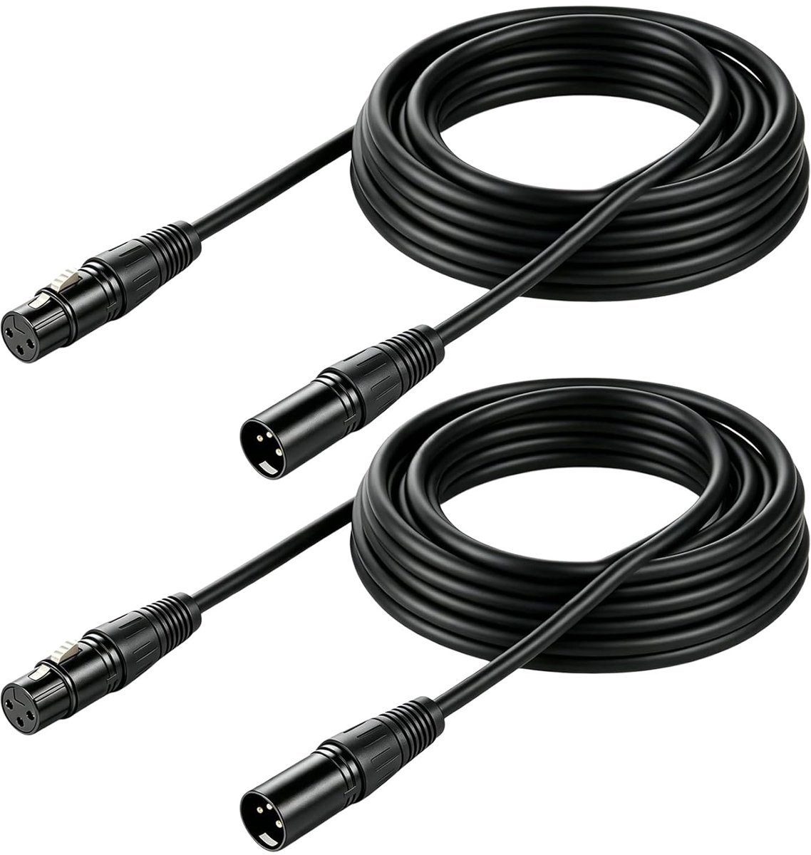 XLR-kabel, microfoonkabel, patchkabel, 10 m, 2 stuks, symmetrische microfoonkabel, 3-pins XLR-microfoonkabel, stekker op aansluiting, XLR-kabel, microfoonkabel voor microfoon, luidspreker