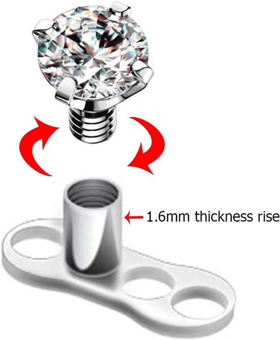 316L chirurgisch staal glitter microdermale piercing ankertopjes — afbeelding 2