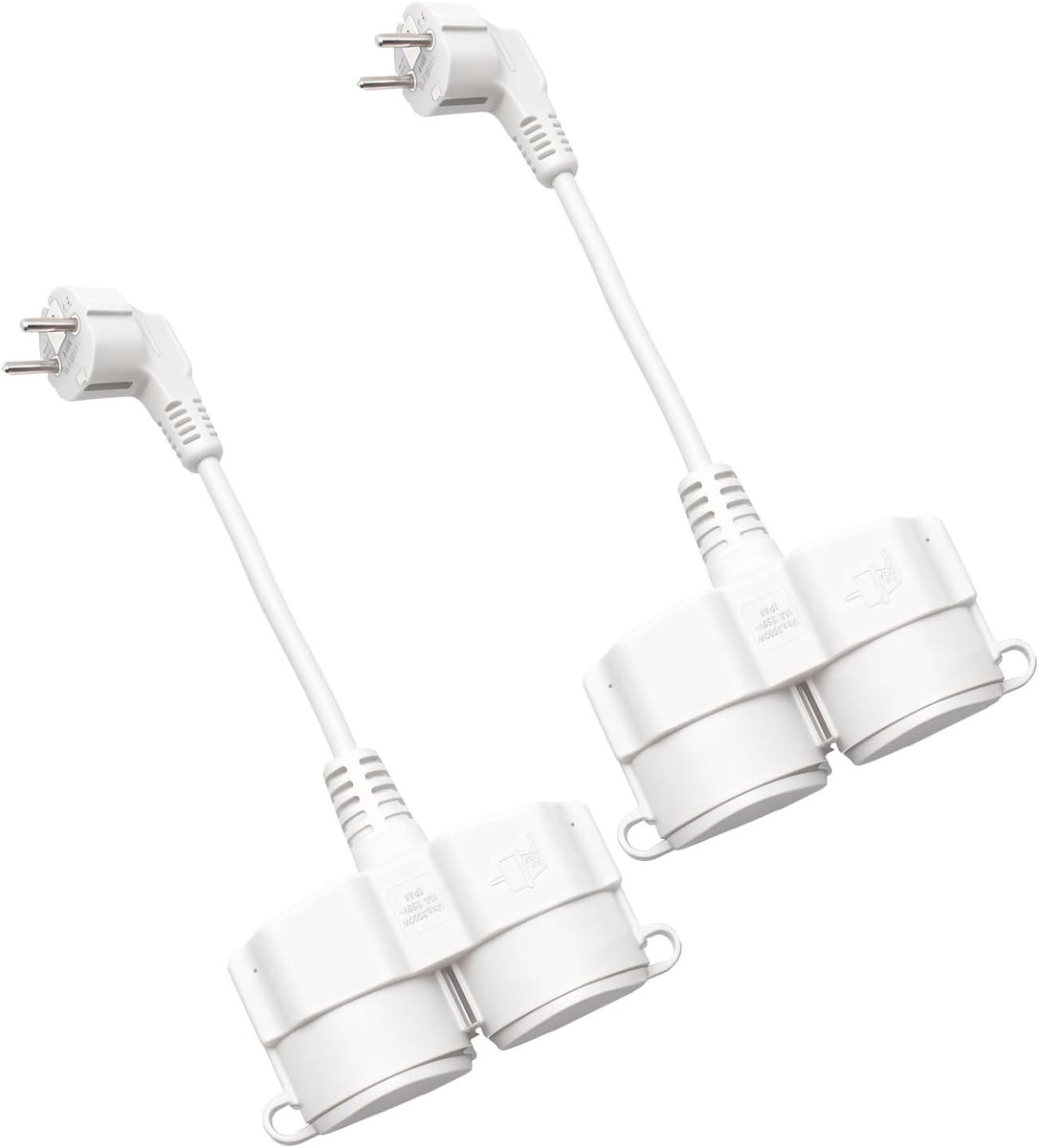 2 stuks tweevoudige stekkerdoos voor buiten, waterdichte 2-voudige stekkerdoos zonder kabel voor tuin, terras en balkon, veiligheidsstekker met beschermdeksel, ideaal voor zwembadpomp