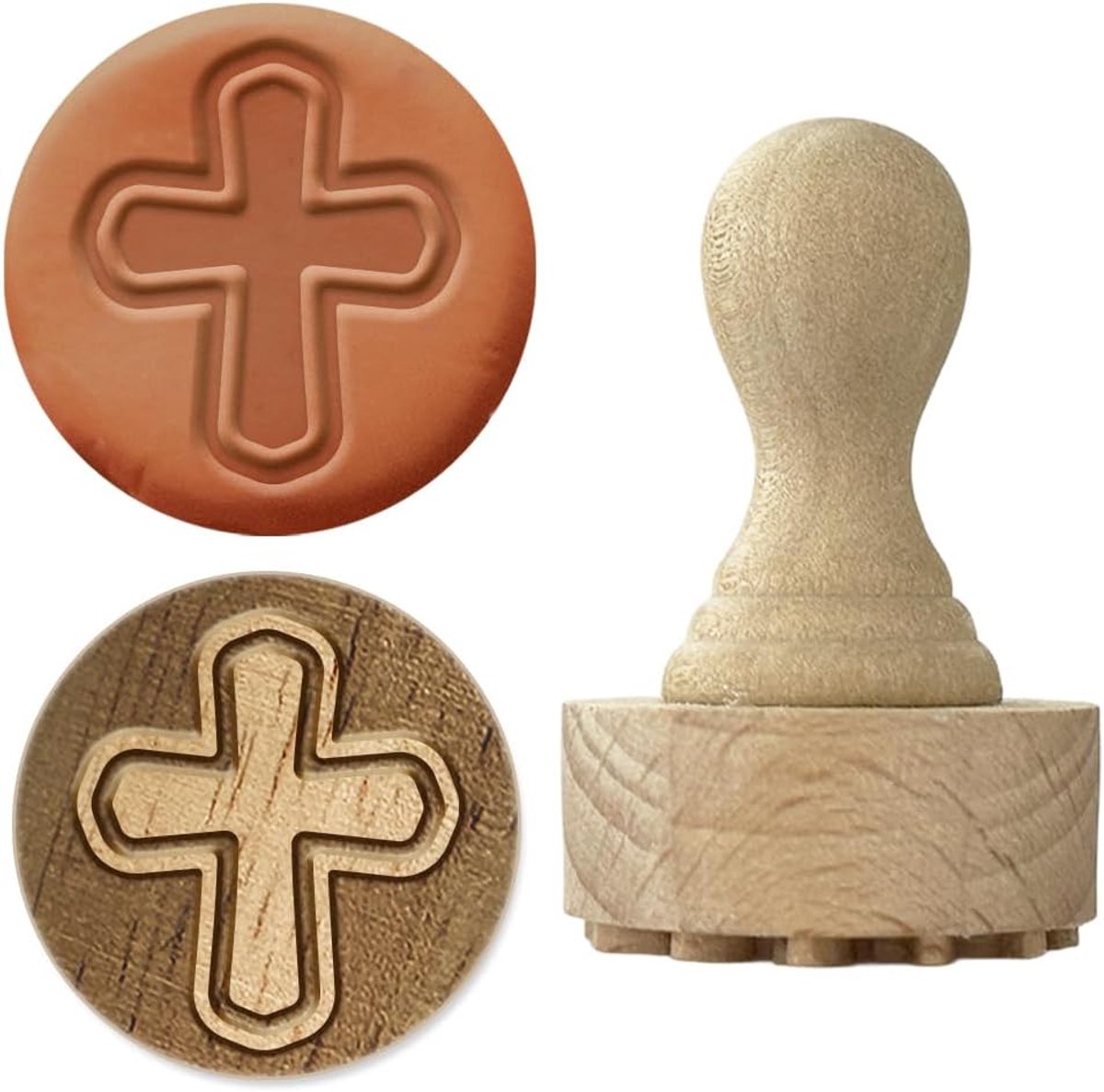 Houten kruisstempel met handvat, 43 x 27 mm, houten stempel