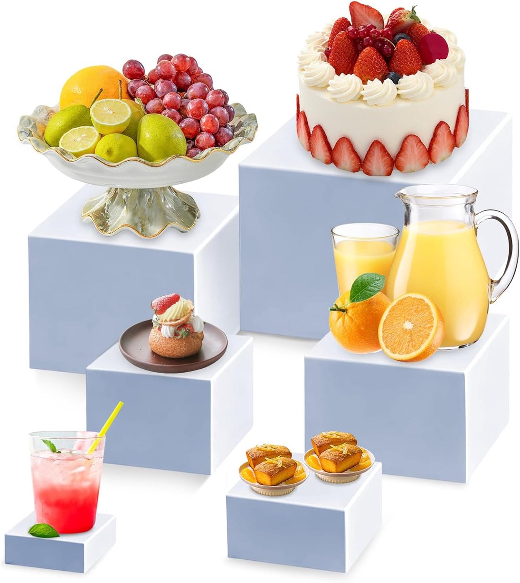 6 verpakkingen 3 ''/4''/5''/6''/7''/8'' witte buffet risers
