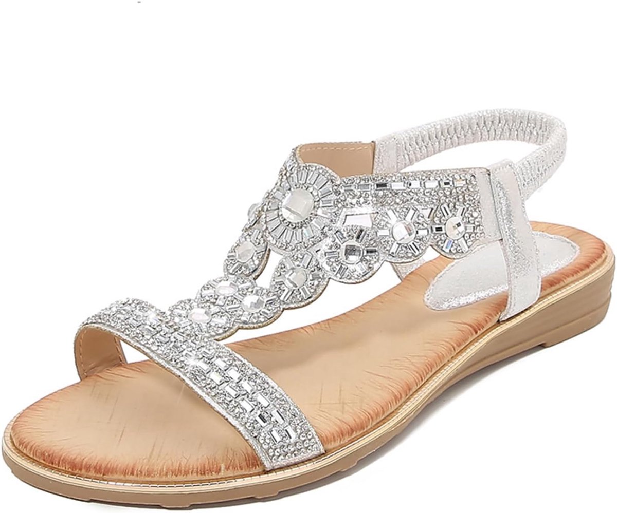 Sandalen Lage Wig Hak Bohemien Diamant Strass Sandalen Slingback
