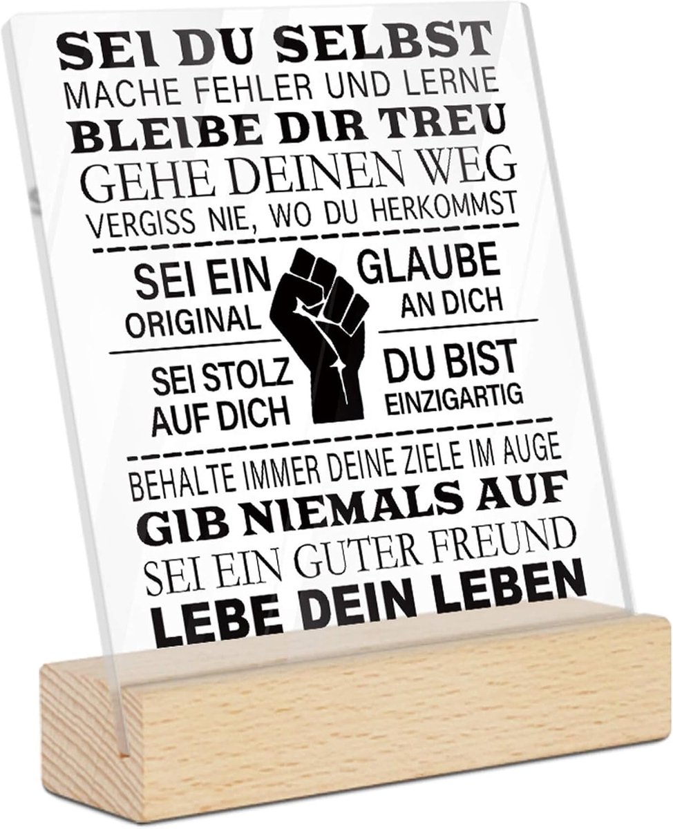 Decor Acrylbord met houten sokkel, "Wees jezelf", inspirerende