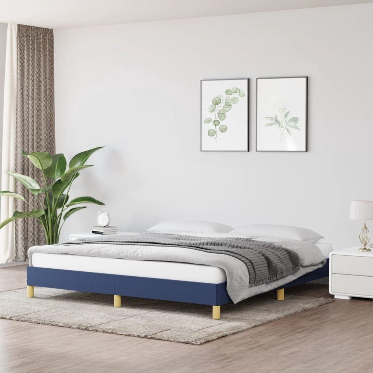 Bedframe Stof - Bedombouw Blauw - Slaapkamer Inrichting - Multiplex Lattenbodem - 180x200 cm - Blauw