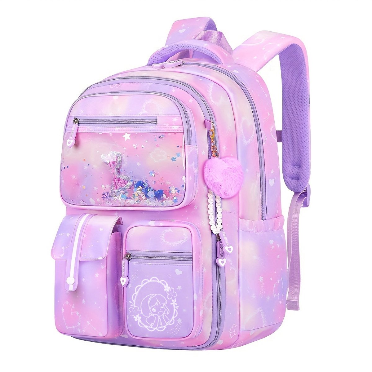 Rugzak meisje - Schooltas meisje - Prinsessen rugzak - Waterafstotend - Lichtgewicht - Met hanger - Voor basisschool en reizen - 1PCS - 25L - 45*18*32cm - Paars
