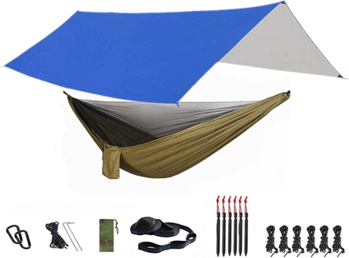 Hangmat met net - Kampeerhangmat Schommel - Ontspannen Buiten - Insectenmesh Stof - 118 x 118 inch - Blauw Groen