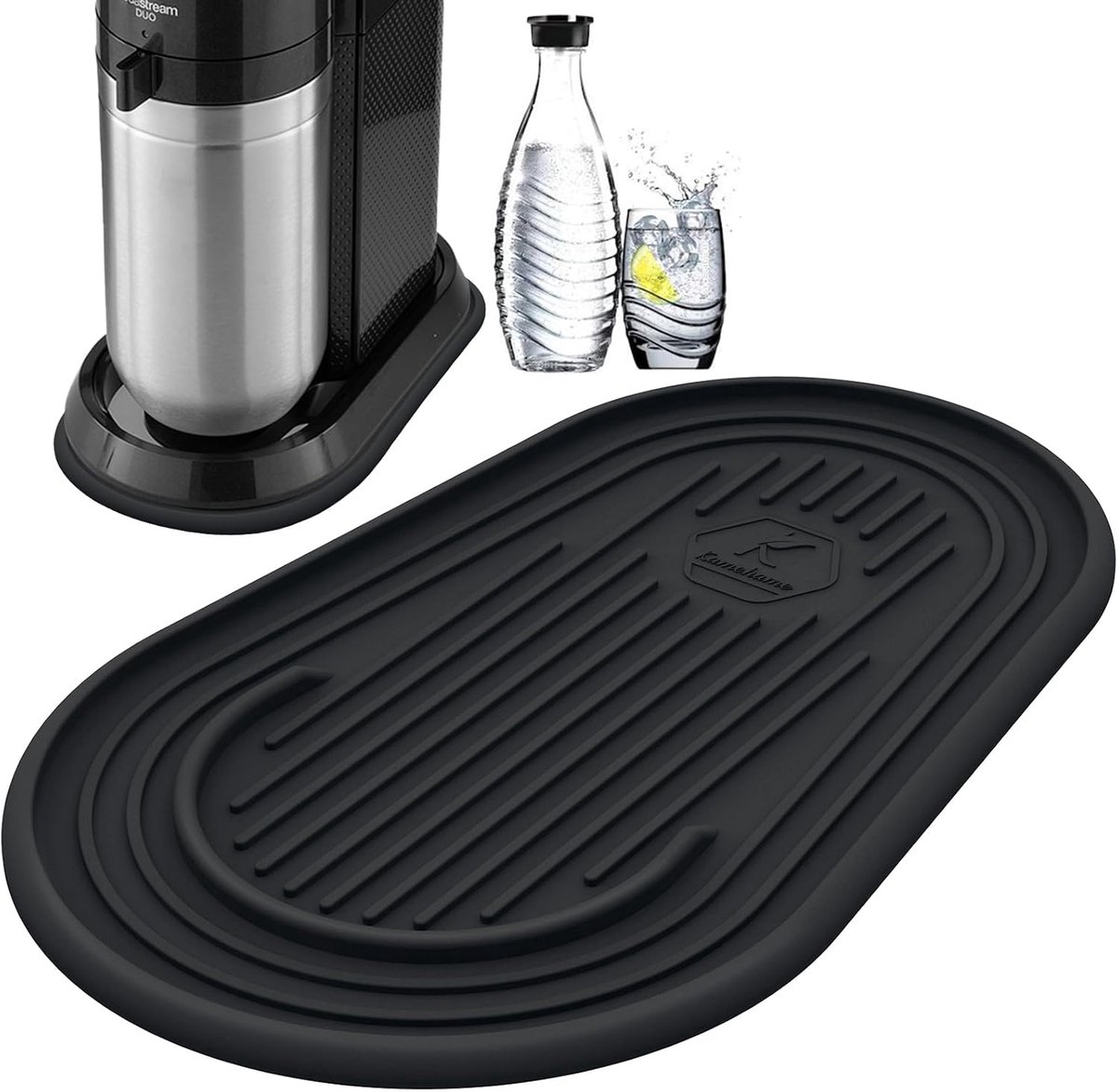 SnelShoppen - Kamehame Draining Mat voor SodaStream Duo - Silicone Drupmat, Waterdicht en Antislip, Zwart, 30x18,3 cm, Keukenaccessoire voor Sprankele
