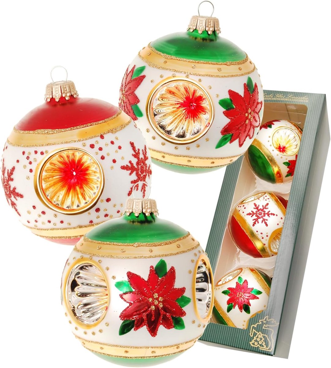 Krebs Glas Lauscha Kerstdecoratie/kerstboomversiering van glas - kerstballen - kleur: groen/rood reflex - 3 stuks - ShopVlot