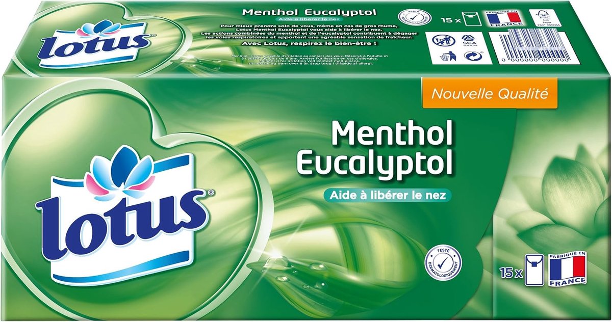 SnelShoppen - Demak'Up Lotus Zakdoeken Menthol, 15 Stuks - Verfrissende Geur, Zacht en Sterk, Ideaal voor Allergieën en Verkoudheid, Handig voor Thuis