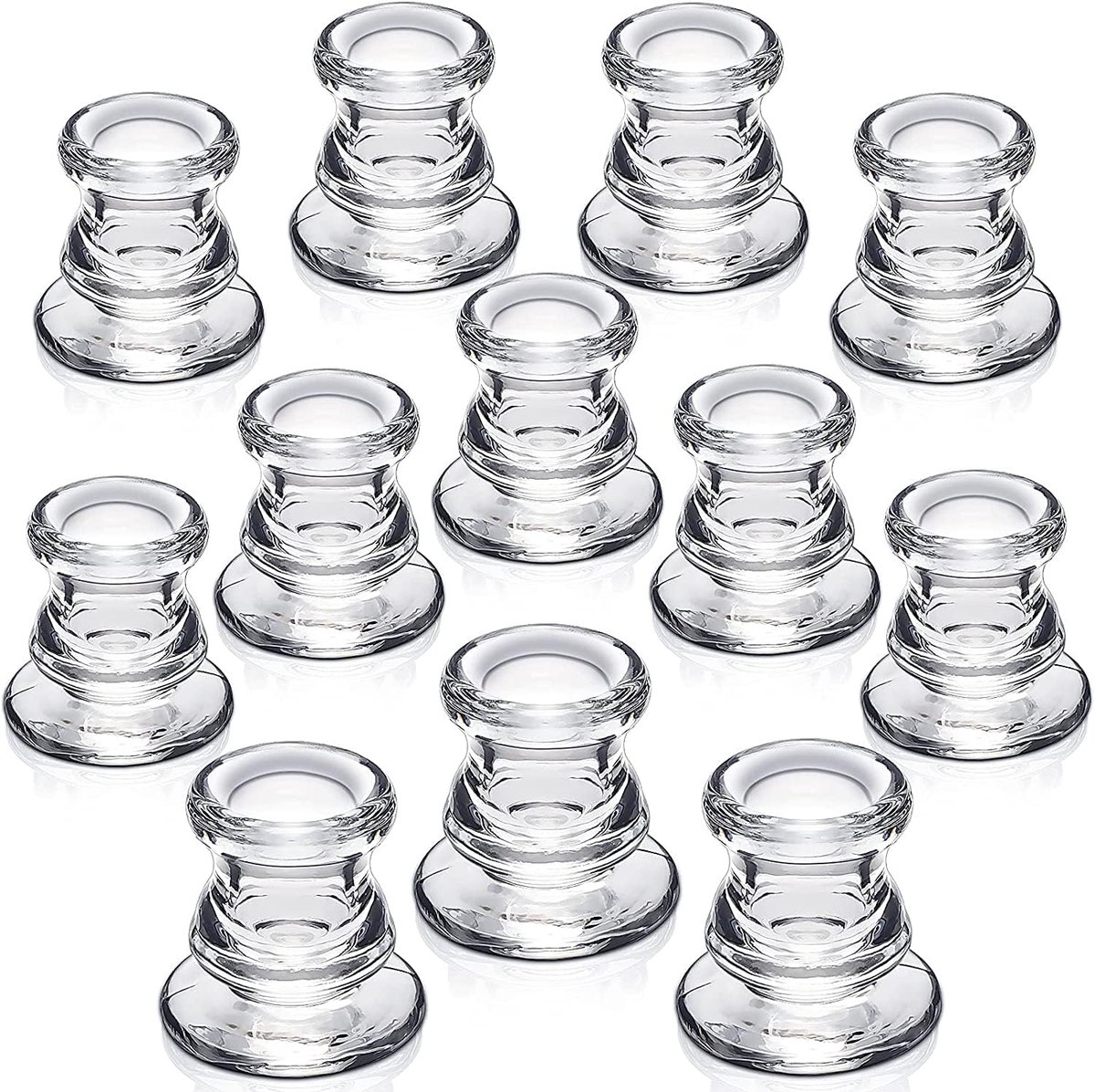 SnelShoppen - Set van 12 Heldere Glazen Kaarsenhouders, Decoratieve Kandelaar Houder voor Bruiloft, Feest, Tafel Decoratie, Kerst en Halloween