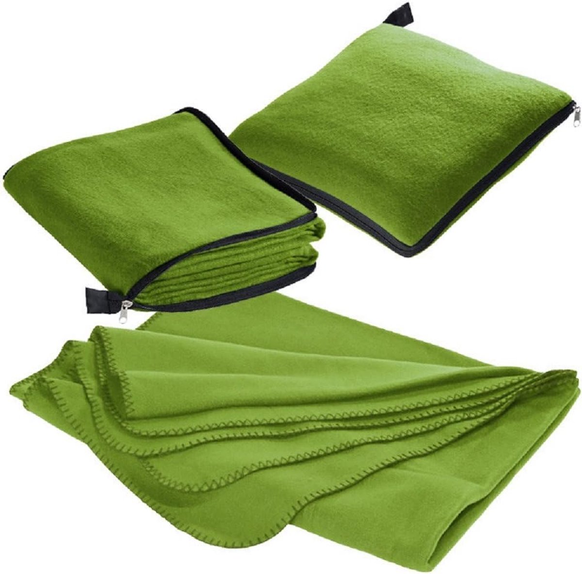 SnelShoppen - XL Fleece Dekentje met Kussen 180x120cm Groen - Zacht en Warm voor Feest, Camping, Kinderen, Tuin, of Knus Thuisgebruik