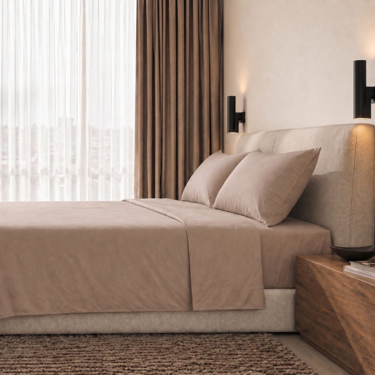White Stone The White Stone Lakenset Eenpersoons 100% Katoen Percal 200 TC Mokka | Hoeslaken 90x200 cm, Laken 160x295 cm, Steghoogte 28 cm en 1 Kussensloop | Made in Italy Mocha