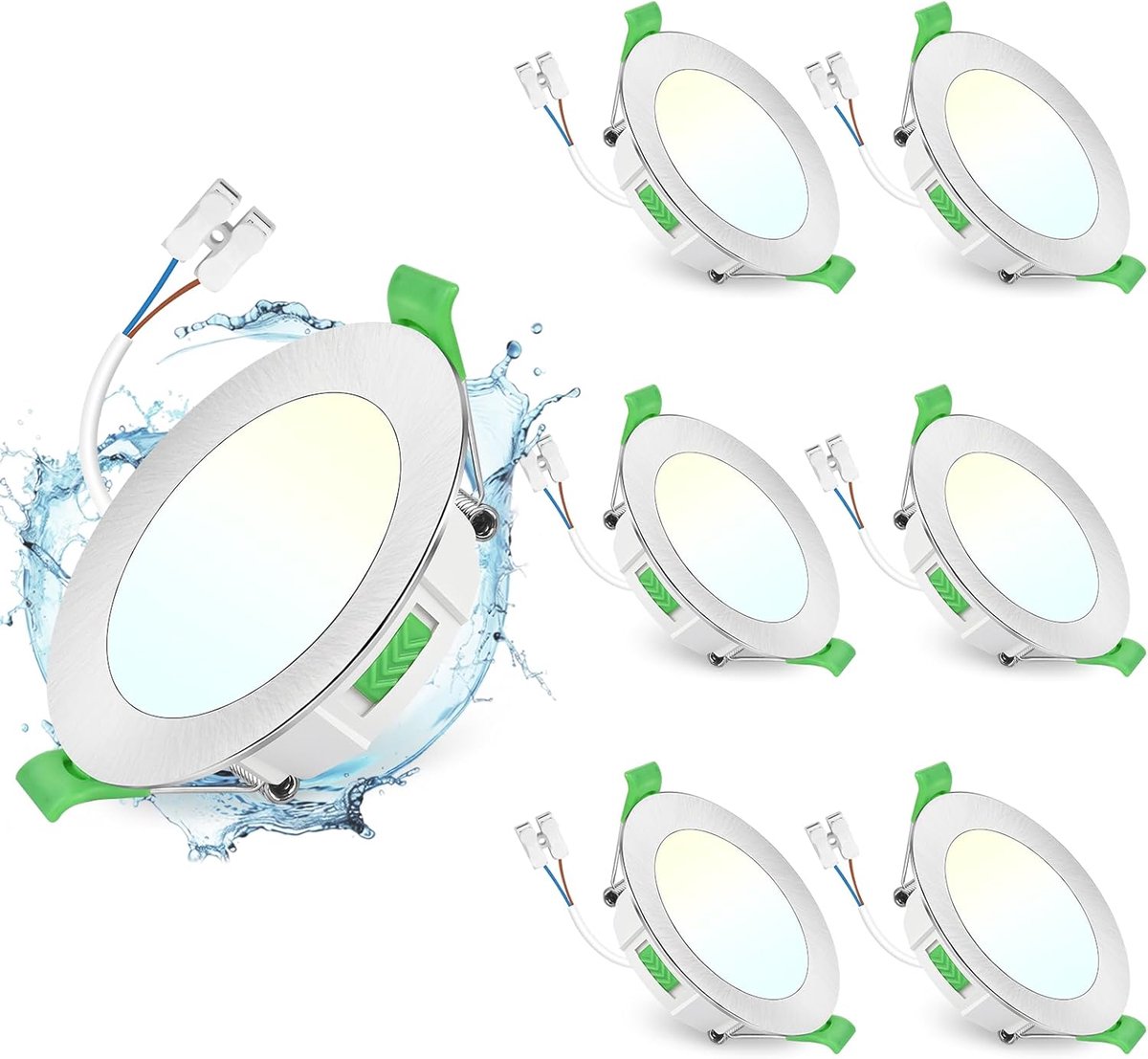 Inbouwspots Led 230v Dimbaar, 7w 700lm Ip44 65-75mm Diameter Inbouwspots, 2700k/4000k/6500k Ultraplatte Spots Voor Badkamer Keuken Rond Nikkel Set Van 6