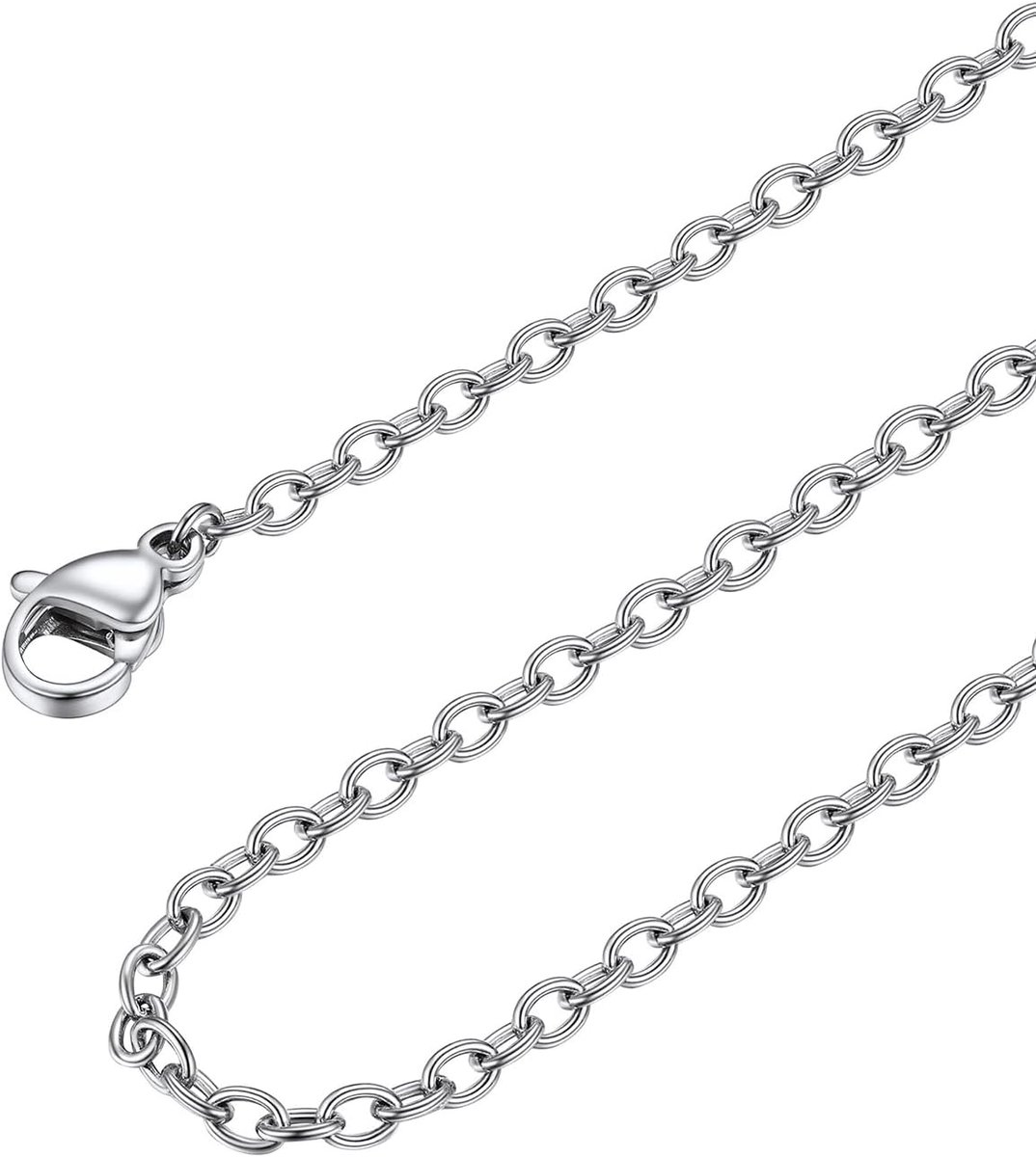 Halsketting voor dames en heren, dunne ketting, 2 mm, van roestvrij staal, vervangende ketting voor hanger, zilver/zwart/goud/roze, lengte 45-70 cm, stalen ketting met geschenkdoos, 61cm(24
