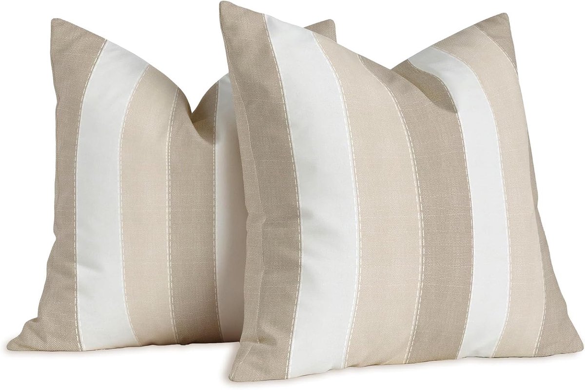 Kussenslopen set van 2 - 40 x 40 cm - wit gestreept patroon - modern linnen - wasbaar - ShopVlot
