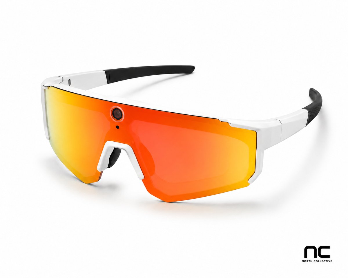 NC Smart AI VISION PRO - AI Sportbril met Camera - Smart Glasses - 360° Surround sound - Object Herkenning - Vertaler - Sport Bril - Fietsbril - Zonnebril - WIT/ORANJE
