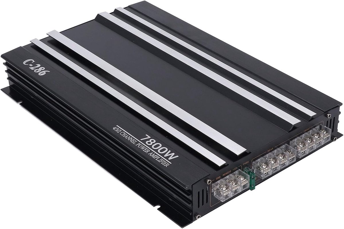 SnelShoppen - Car Amplifier 7800W 4 Kanalen Class AB Aluminium Power Amp voor DC 12V Truck Boot UTV Motorfiets - Pure Bass Geluid