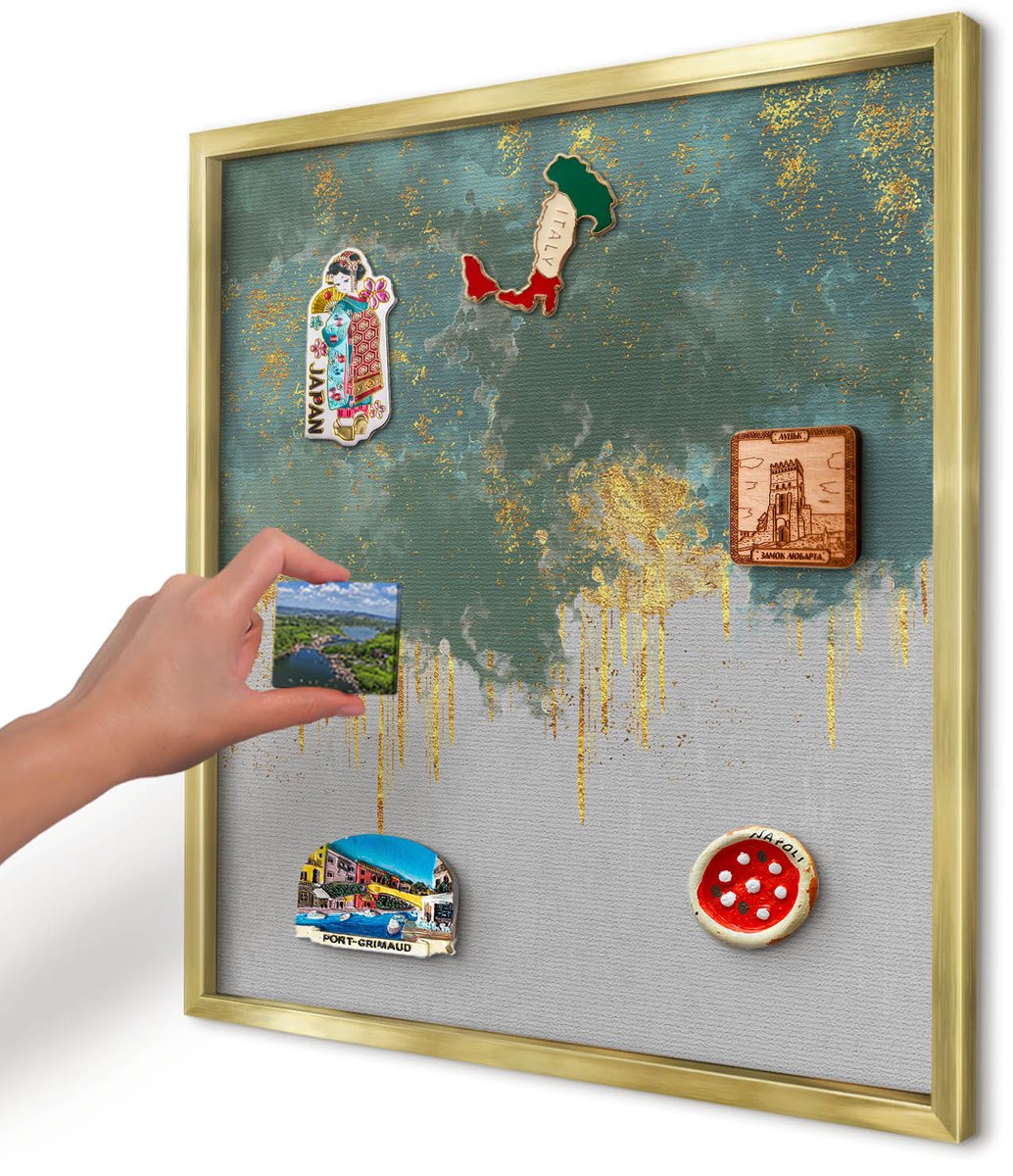 Artprintcave Turkoois Magneetbord mit Gouden Frame - 50x50 cm - Turquoise Abstractie Wandbord Magnetisch - Abstract Memobord Keuken - Abstractie