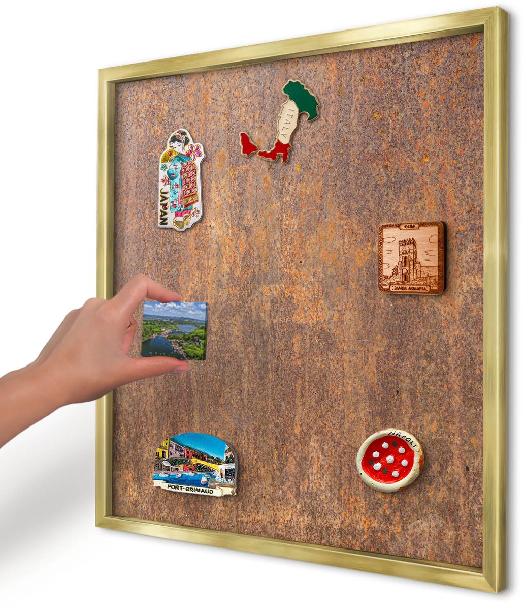 Artprintcave Bruin Magneetbord mit Gouden Frame - 50x50 cm - Roestige Elegantie Memobord Keuken - Industrieel/Loft Magnetische Organizer - Texturen