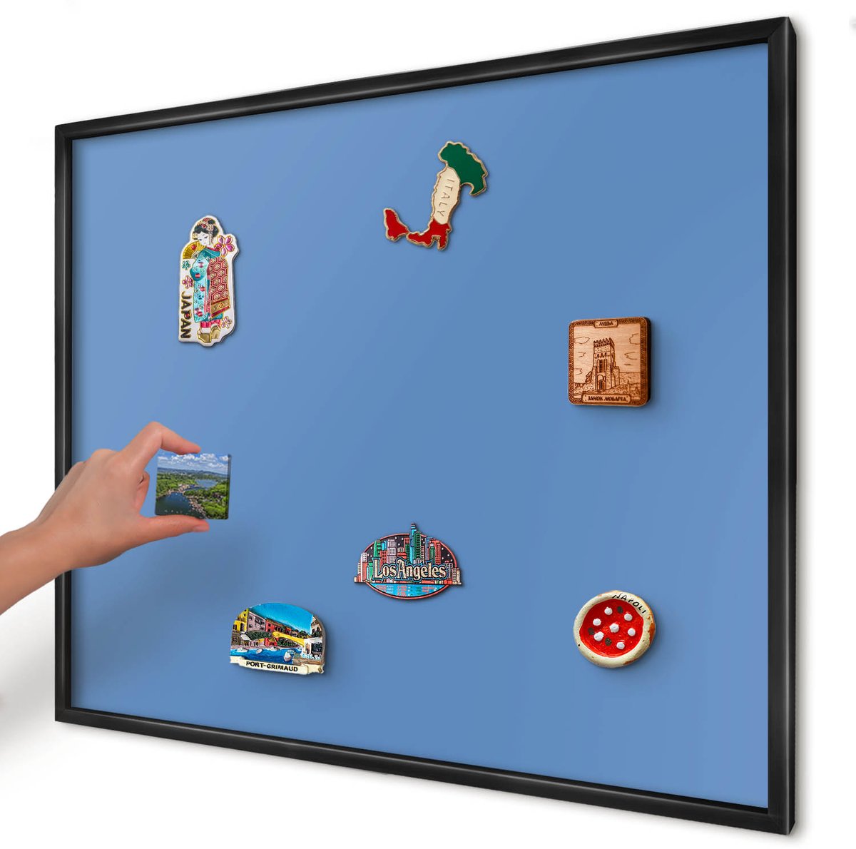 Artprintcave Blauw Magneetbord mit Zwart Frame - 80x60 cm - Blauwe Kleur Magnetische Organizer - Minimalist Magneetbord Voor Keuken - Achtergronden En Patronen