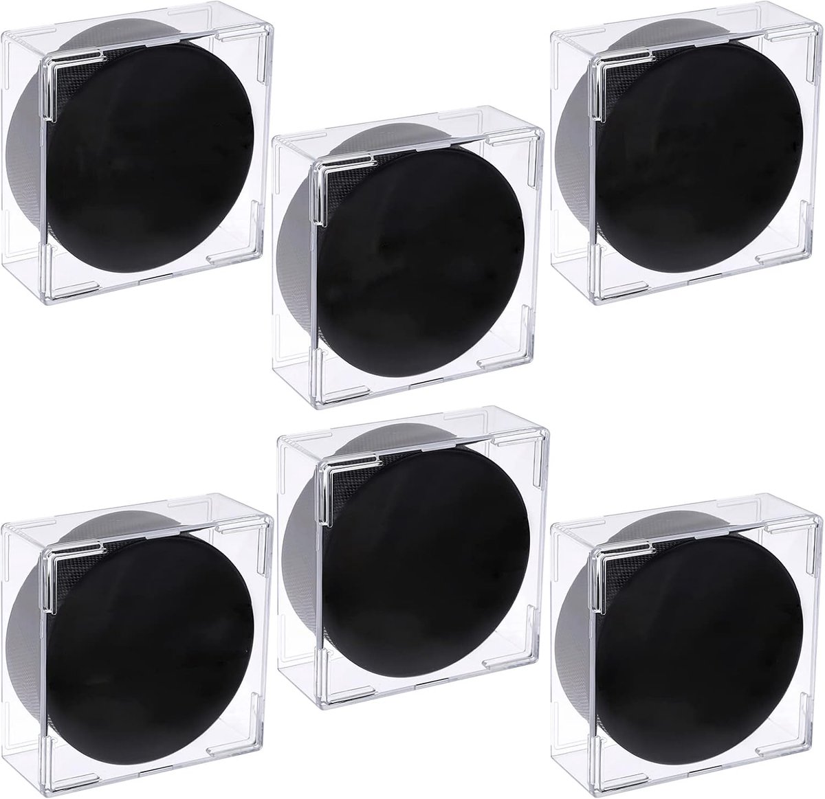 6 Pack Vierkante Clear Stapelbare Hockey Puck Houder | Plastic Cube Ijshockey Puck Box Display Case Memorabilia Display Opslag Tonen Opbergdoos Houder