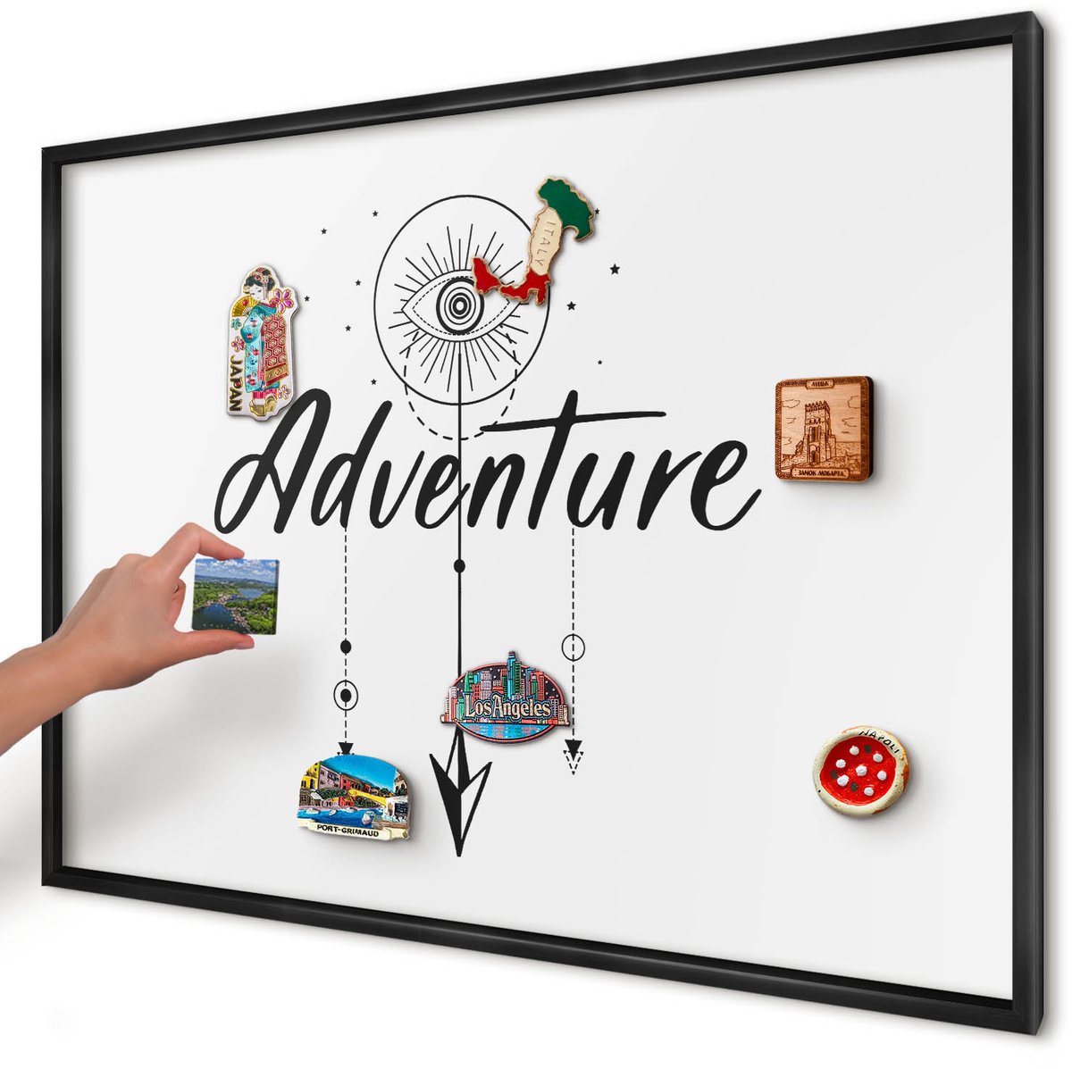 Artprintcave Wit Magneetbord mit Zwart Frame - 100x70 cm - Avontuurthema Notitiebord - Minimalist Magneetbord Voor Foto's - Teksten