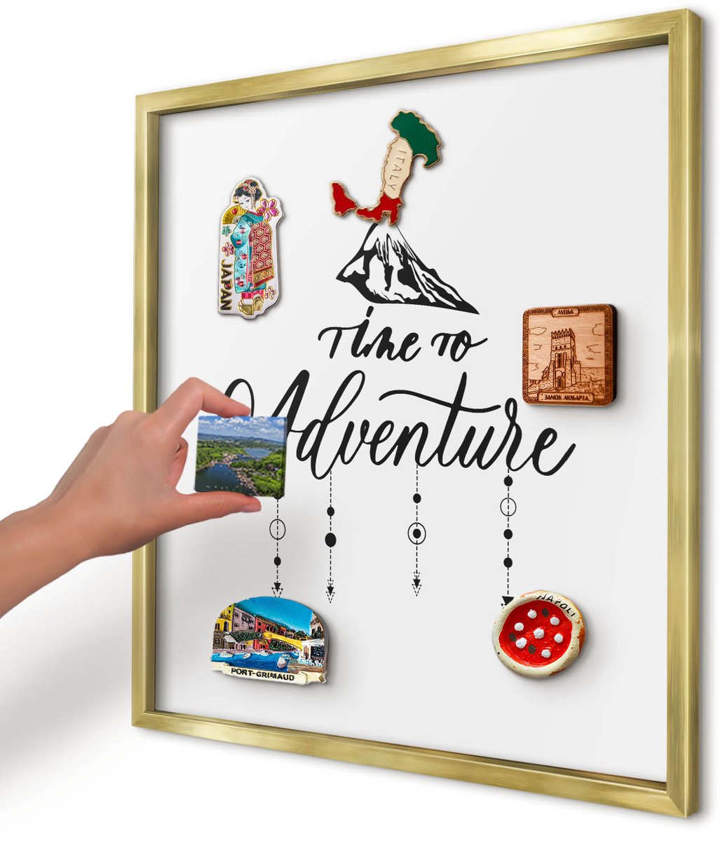 Artprintcave Wit Magneetbord mit Gouden Frame - 50x50 cm - Bergavontuur Magnetische Organizer - Modern Magneetbord Voor Foto's - Teksten