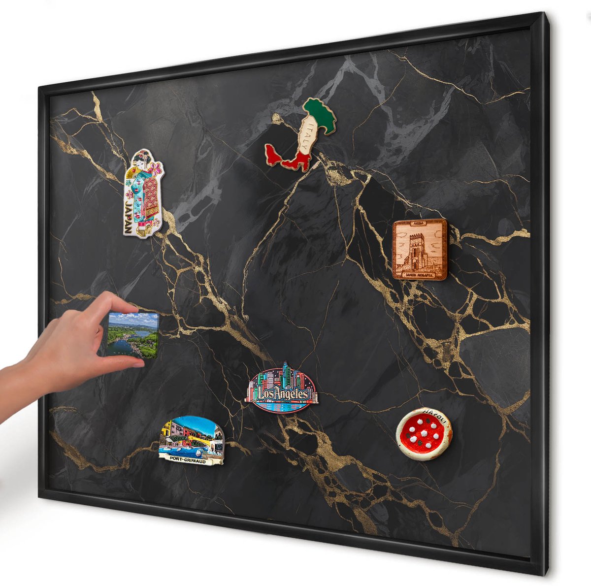 Artprintcave Zwart Magneetbord mit Zwart Frame - 80x60 cm - Zwart Marmer Magnetisch Bord Voor Magneten - Modern Memobord Keuken - Texturen