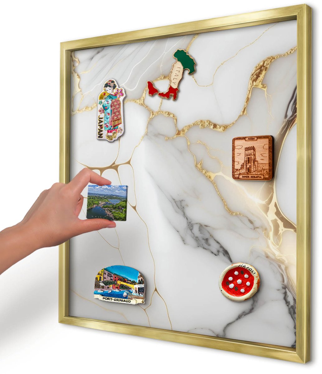 Artprintcave Wit Magneetbord mit Gouden Frame - 50x50 cm - Abstract Marmer Bord Voor Magneten - Abstract Wandbord Magnetisch - Abstractie