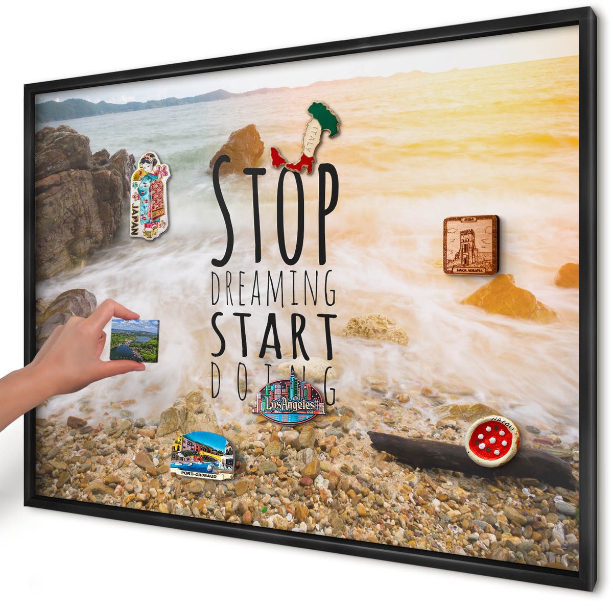 Artprintcave Beige Magneetbord mit Zwart Frame - 100x70 cm - Kustthema Notitiebord - Fotografisch Magnetisch Bord Voor Magneten - Landschappen