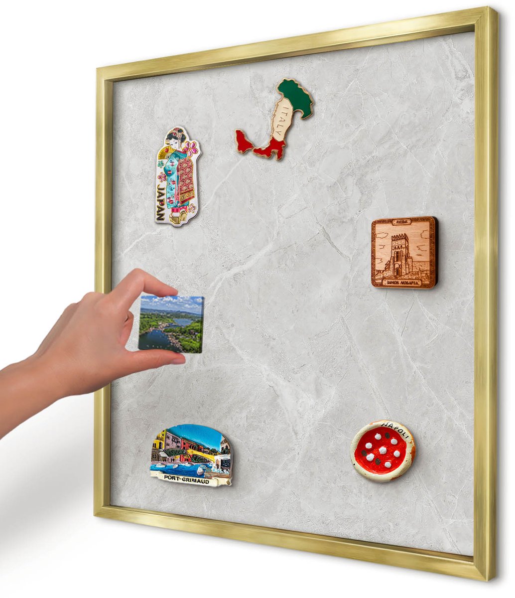 Artprintcave Grijs Magneetbord mit Gouden Frame - 50x50 cm - Grijs Marmer Magneet Bord mit Frame - Minimalist Memobord Keuken - Texturen