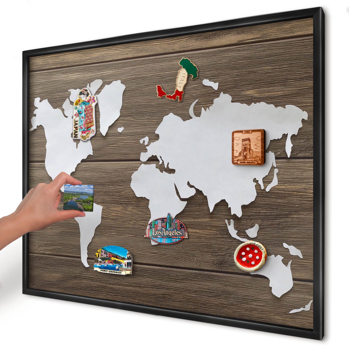 Artprintcave Bruin Magneetbord mit Zwart Frame - 80x60 cm - Houten Kaart Memobord Keuken - Minimalist Magnetisch Bord - Kaarten