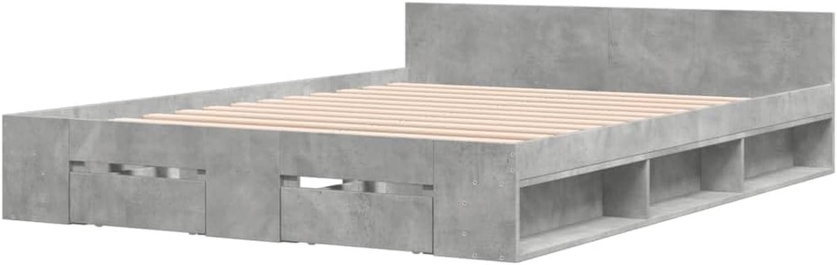 Bedframe met lades - Tweepersoonsbed ombouw - Slaapkamer opruimen - Praktische opbergruimte - 140x190 cm - Betongrijs