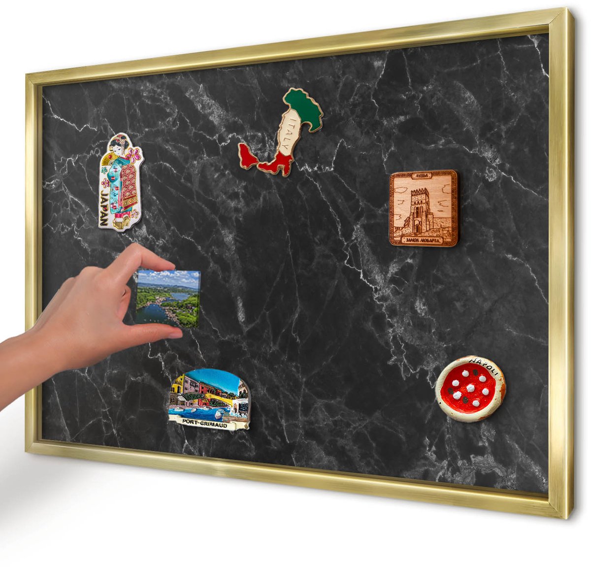 Artprintcave Zwart Magneetbord mit Gouden Frame - 60x40 cm - Marmeren Elegantie Magnetisch Bord Voor Magneten - Modern Notitiebord - Texturen