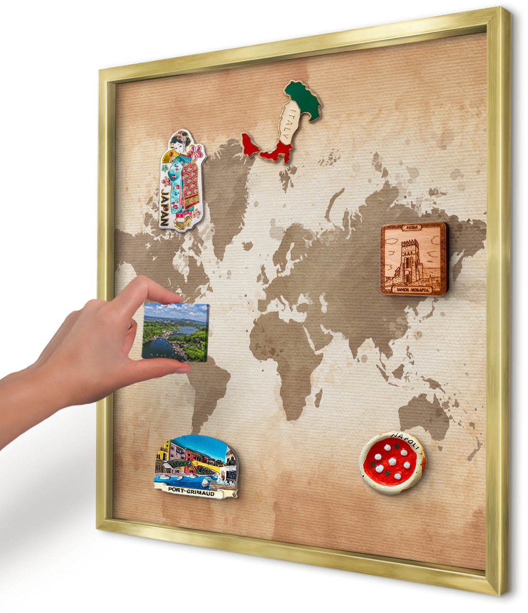 Artprintcave Bruin Magneetbord mit Gouden Frame - 50x50 cm - Wereldkaart Magnetische Organizer - Vintage Bord Voor Magneten - Kaarten