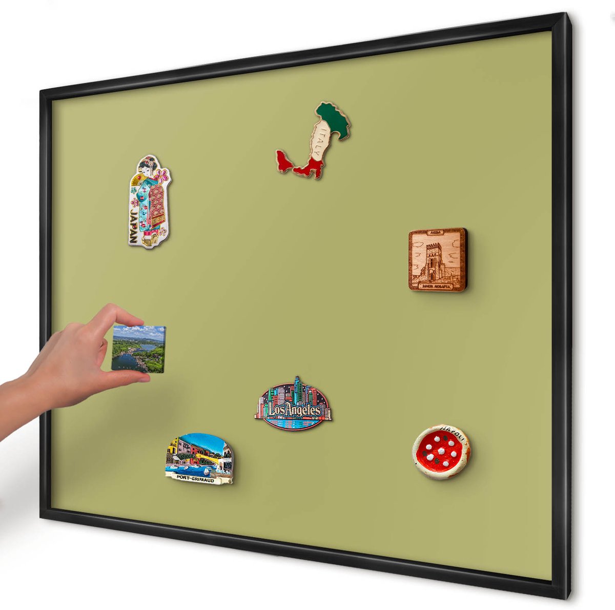 Artprintcave Groente Magneetbord mit Zwart Frame - 80x60 cm - Groene Vintage Magneetbord Voor Foto's - Minimalist Wandbord Magnetisch - Achtergronden En Patronen