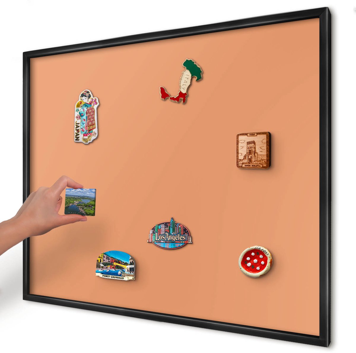 Artprintcave Oranje Magneetbord mit Zwart Frame - 80x60 cm - Pastel Oranje Bord Voor Magneten - Minimalist Magnetische Organizer - Achtergronden En Patronen