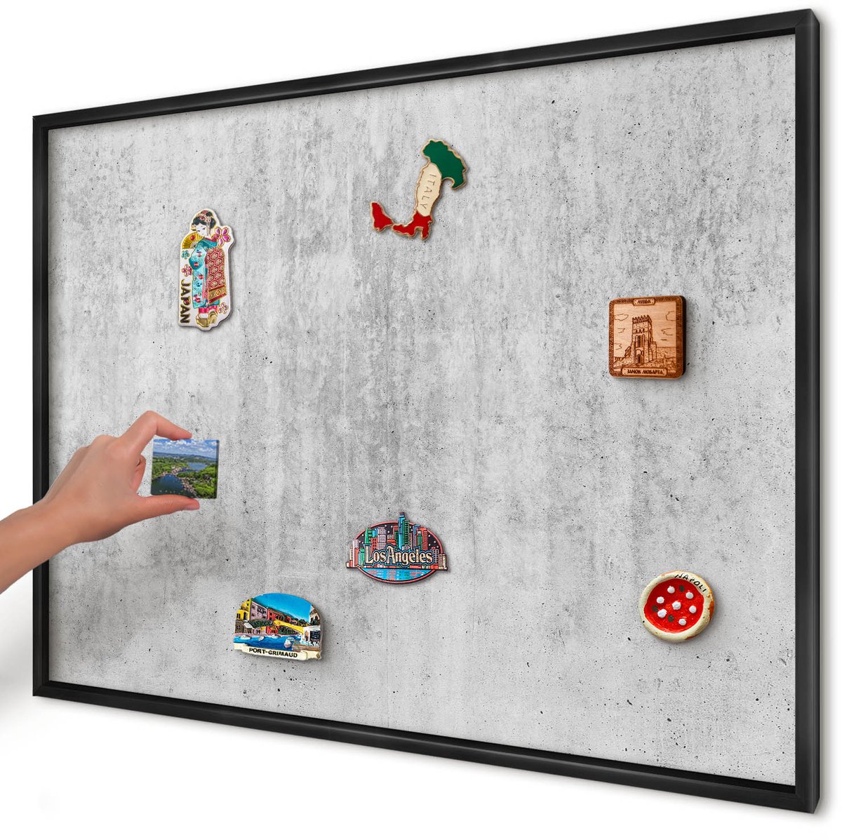 Artprintcave Grijs Magneetbord mit Zwart Frame - 100x70 cm - Grijze Textuur Notitiebord - Industrieel/Loft Bord Voor Magneten - Texturen